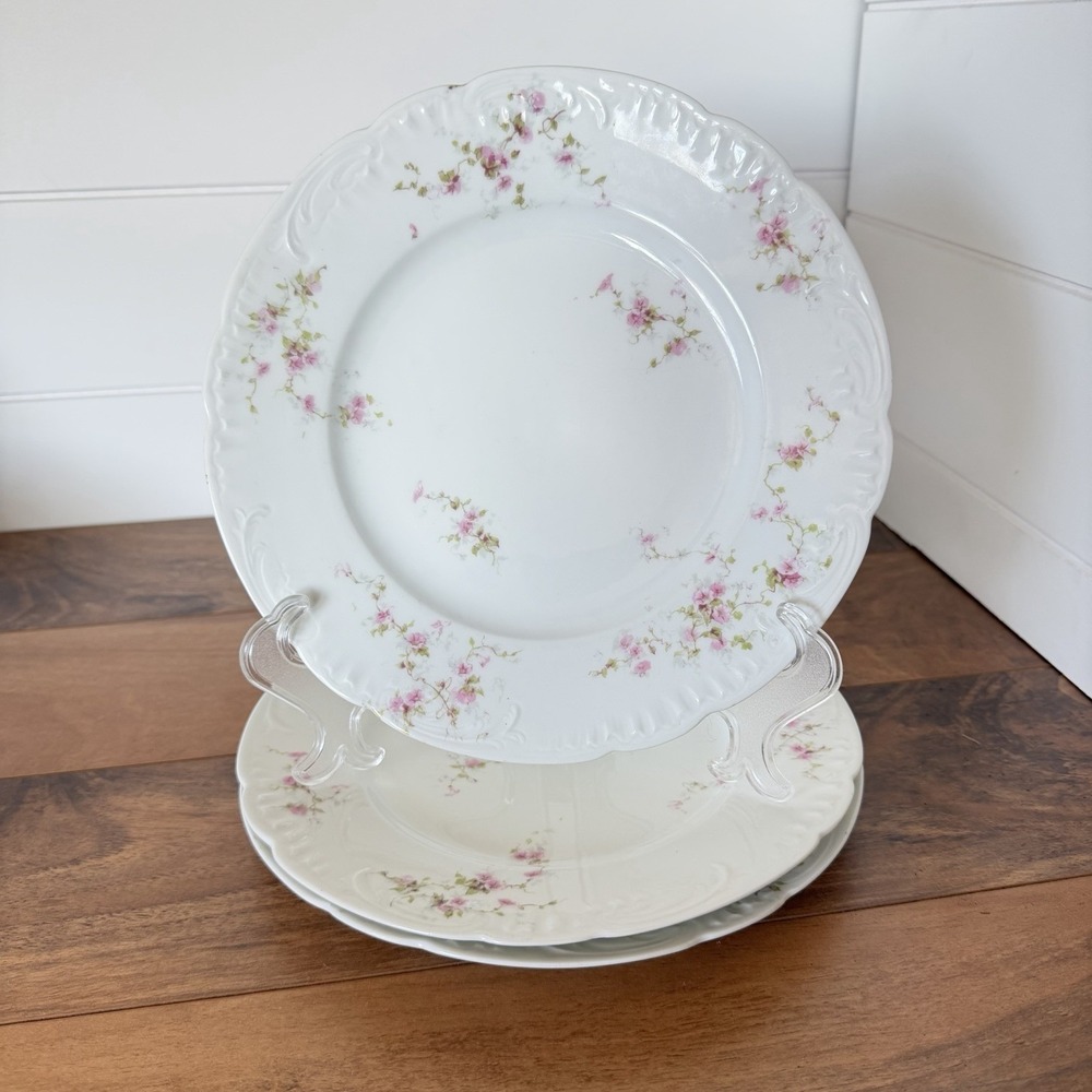 Vintage Theodore Haviland Limoges Pink Flower Plate 8.75" France Set Of 3 *Used*